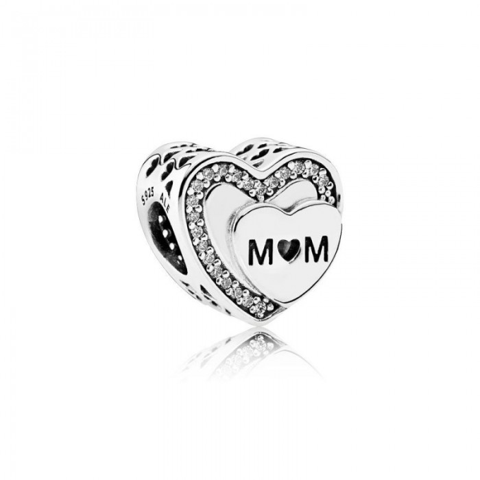 Pandora Charm-Tribute to Mom-Clear CZ Outlet