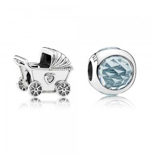 Pandora Charm-Blue Baby Pram Baby-Cubic Zirconia-Silver Outlet