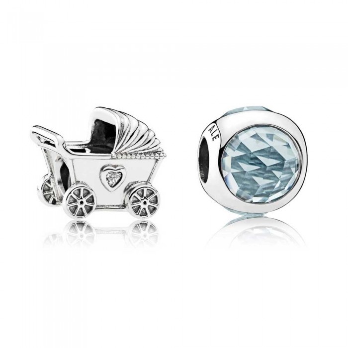 Pandora Charm-Blue Baby Pram Baby-Cubic Zirconia-Silver Outlet