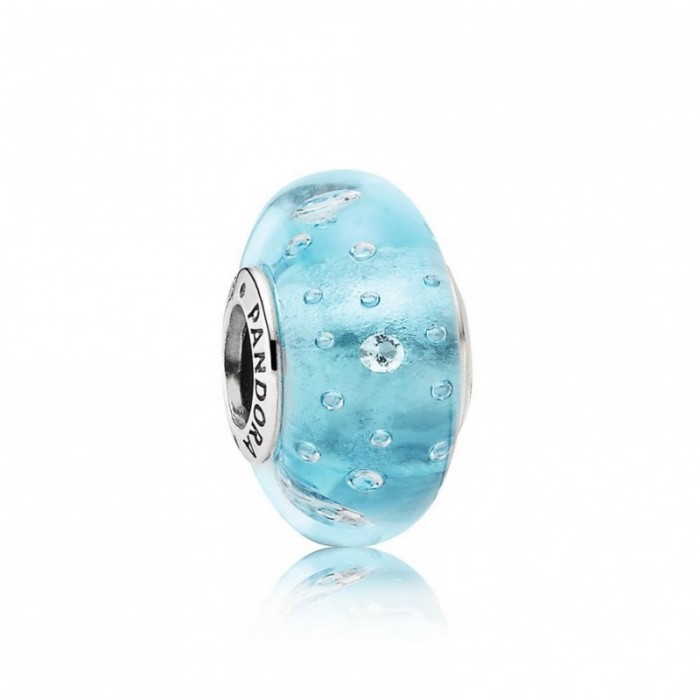 Pandora Charm-Blue Effervescence-Murano Glass Clear CZ Outlet