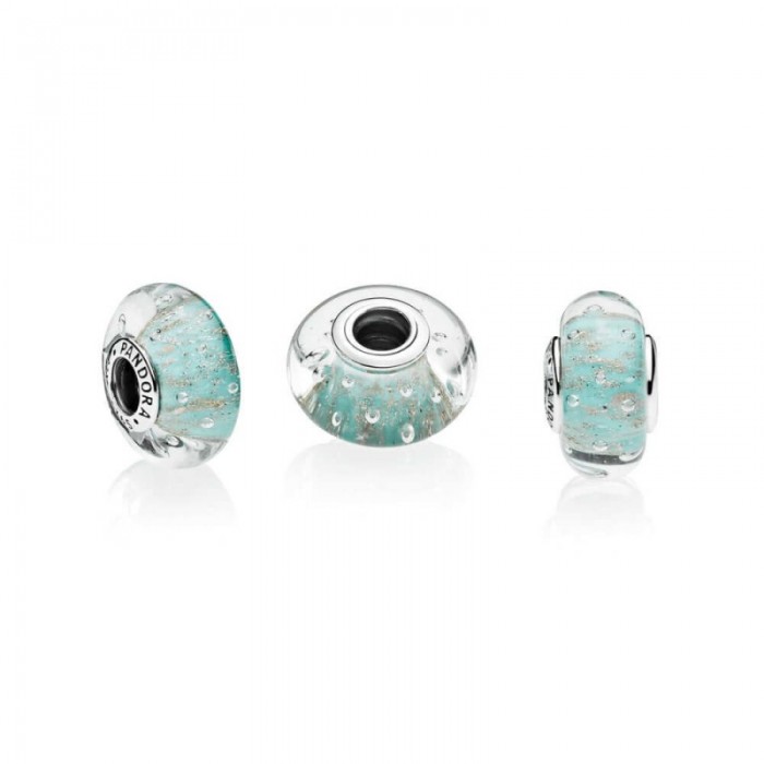 Pandora Charm-Mint Glitter-Murano Glass Outlet