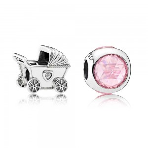 Pandora Charm-Pink Baby Pram Baby-Cubic Zirconia Outlet