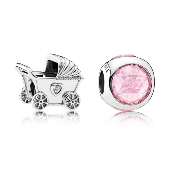 Pandora Charm-Pink Baby Pram Baby-Cubic Zirconia Outlet
