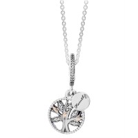 Pandora Necklace-Family Tree Pendant-Clear CZ-Silver Outlet Pandora Necklace-Family Tree Pendant-Clear CZ-Silver Outlet
