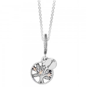 Pandora Necklace-Family Tree Pendant-Clear CZ-Silver Outlet