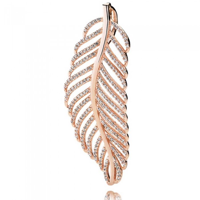 Pandora Necklace-Feather Feather Pendant-Rose Gold Outlet