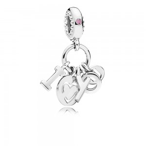 Pandora Necklace-I Love You Dangle-Fancy Fuchsia Pink CZ Outlet