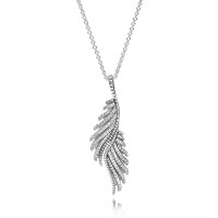 Pandora Necklace-Majestic Feathers Pendant-Pave CZ-925 Silver Outlet Pandora Necklace-Majestic Feathers Pendant-Pave CZ-925 Silver Outlet