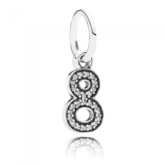 Pandora Necklace-Number 8 Dropper Pendant-Cubic Zirconia-Silver Outlet