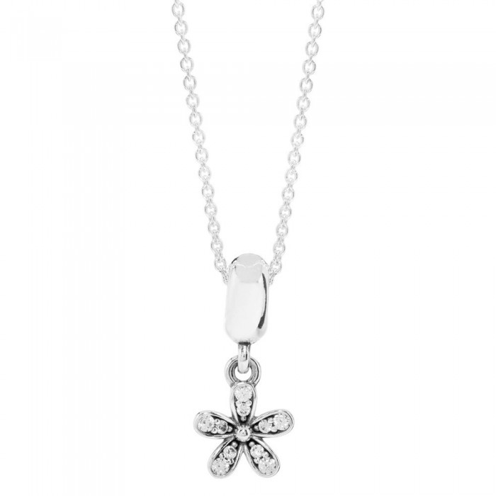 Pandora Necklace-Silver Daisy Floral Pendant Outlet