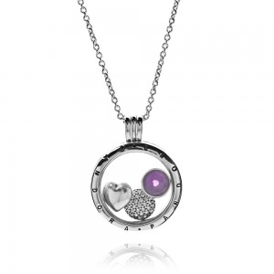 Pandora Necklace-Silver February Petite Memories Birthstone Locket Outlet