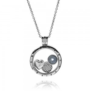 Pandora Necklace-Silver March Petite Memories Birthstone Locket Outlet