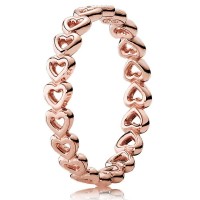 Pandora Ring-Linked Love Heart Band-Rose Gold Outlet