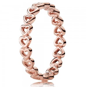 Pandora Ring-Linked Love Heart Band-Rose Gold Outlet